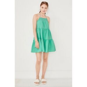 NWT American Eagle Green Poplin Smocked Halter Tiered Medium Summer Mini Dress